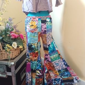 *EUC* Blue Sky flare patchwork pants hippy style